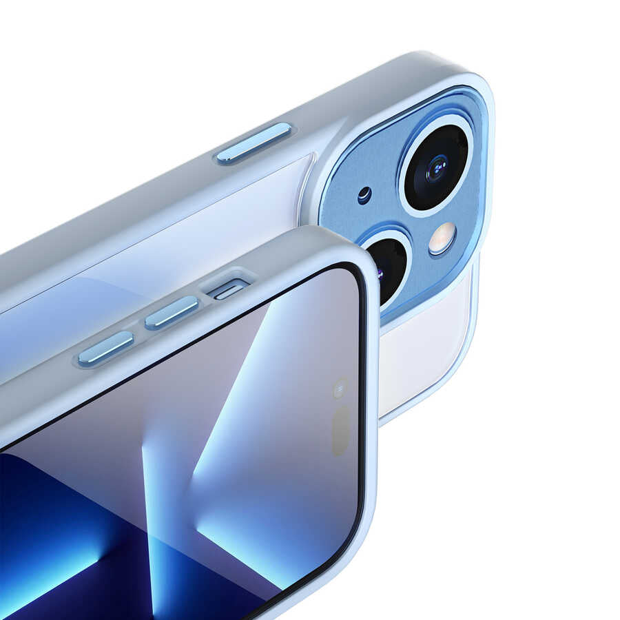 iPhone 14 Kılıf Wiwu VCC-104 Lens Korumalı Renkli Kenar Arkası Şeffaf Vivid Clear Kapak