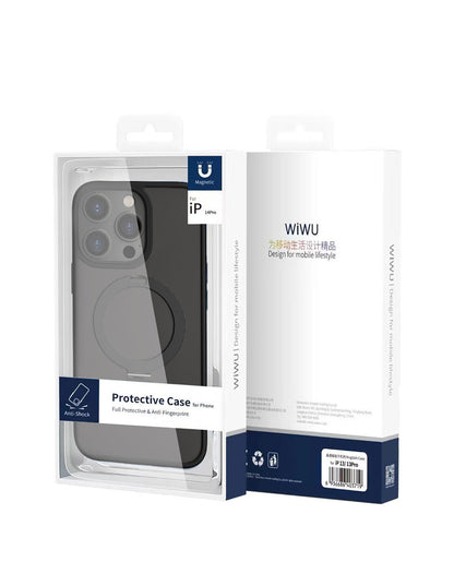 iPhone 14 Kılıf Wiwu ZMM-010 M-safe Şarj Özellikli Parmak İzi Bırakmayan Mat Transparan Standlı Kapak