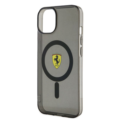 iPhone 14 Plus Kılıf Ferrari M-safe Şarj Özellikli Yarı Transparan Dizayn Kapak