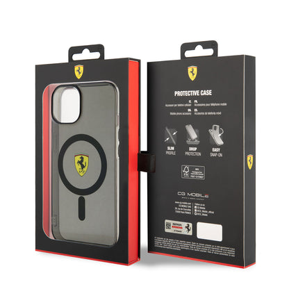 iPhone 14 Plus Kılıf Ferrari M-safe Şarj Özellikli Yarı Transparan Dizayn Kapak