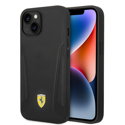 iPhone 14 Plus Kılıf Ferrari Orjinal Lisanslı M-safe Şarj Özellikli Deri Kenarları Damgalı Dizayn Kapak