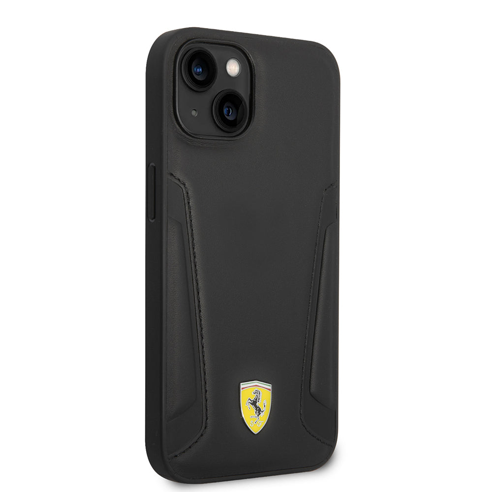 iPhone 14 Plus Kılıf Ferrari Orjinal Lisanslı M-safe Şarj Özellikli Deri Kenarları Damgalı Dizayn Kapak