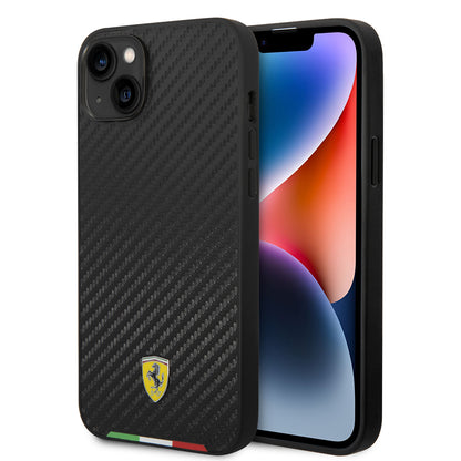 iPhone 14 Plus Kılıf Ferrari Orjinal Lisanslı M-safe Şarj Özellikli Karbon İtalyan Bayrak Dizayn Kapak