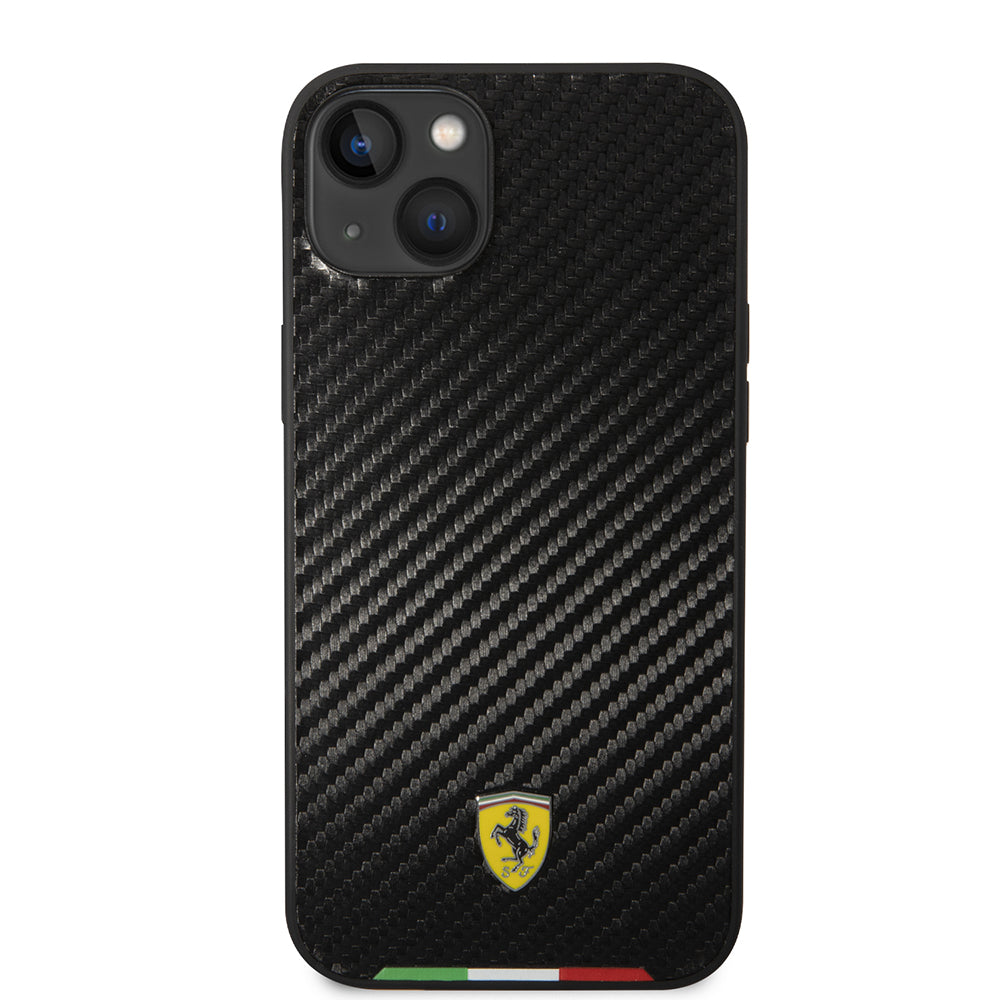 iPhone 14 Plus Kılıf Ferrari Orjinal Lisanslı M-safe Şarj Özellikli Karbon İtalyan Bayrak Dizayn Kapak