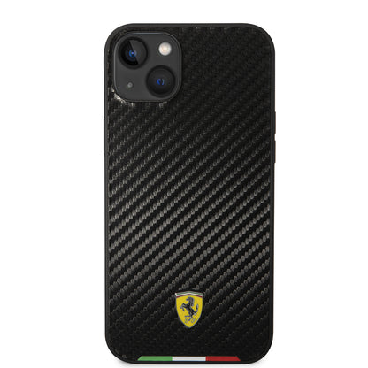 iPhone 14 Plus Kılıf Ferrari Orjinal Lisanslı M-safe Şarj Özellikli Karbon İtalyan Bayrak Dizayn Kapak