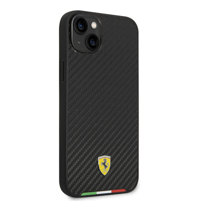 iPhone 14 Plus Kılıf Ferrari Orjinal Lisanslı M-safe Şarj Özellikli Karbon İtalyan Bayrak Dizayn Kapak