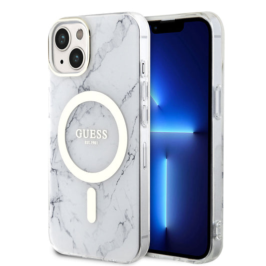 iPhone 14 Plus Kılıf GUESS M-safe Şarj Özellikli Mermer Desenli Kapak