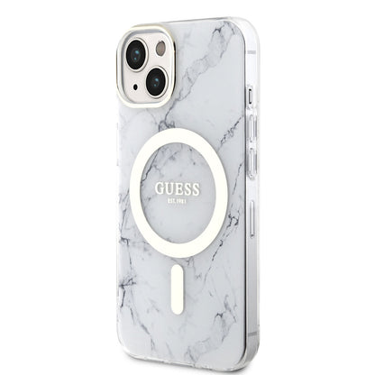 iPhone 14 Plus Kılıf GUESS M-safe Şarj Özellikli Mermer Desenli Kapak