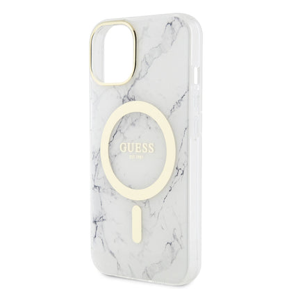 iPhone 14 Plus Kılıf GUESS M-safe Şarj Özellikli Mermer Desenli Kapak