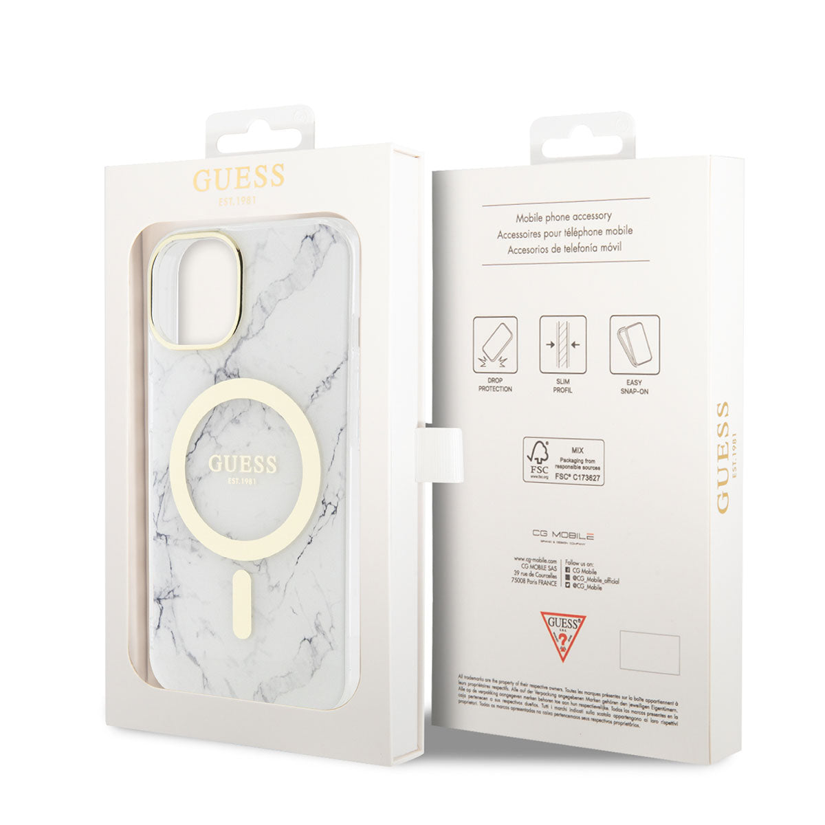 iPhone 14 Plus Kılıf GUESS M-safe Şarj Özellikli Mermer Desenli Kapak