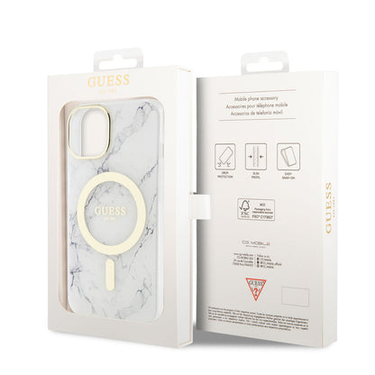 iPhone 14 Plus Kılıf GUESS M-safe Şarj Özellikli Mermer Desenli Kapak