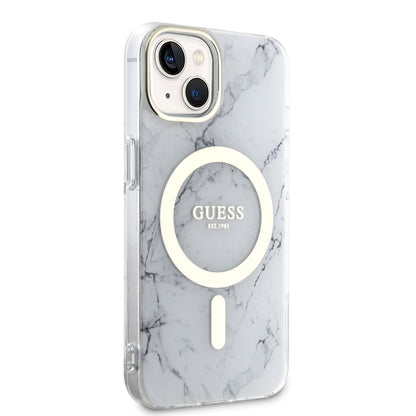 iPhone 14 Plus Kılıf GUESS M-safe Şarj Özellikli Mermer Desenli Kapak