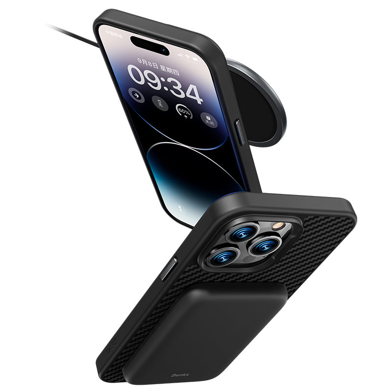 iPhone 14 Plus Kılıf Karbon Fiber M-safe Şarj Özellikli Benks Hybrid ArmorPro 1500D Kevlar Kapak