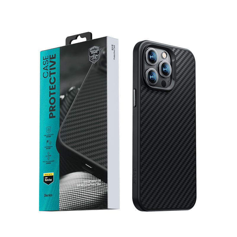iPhone 14 Plus Kılıf Karbon Fiber M-safe Şarj Özellikli Benks Hybrid ArmorPro 1500D Kevlar Kapak