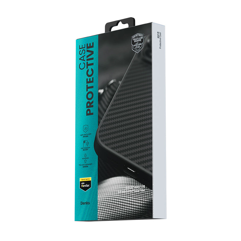 iPhone 14 Plus Kılıf Karbon Fiber M-safe Şarj Özellikli Benks Hybrid ArmorPro 1500D Kevlar Kapak