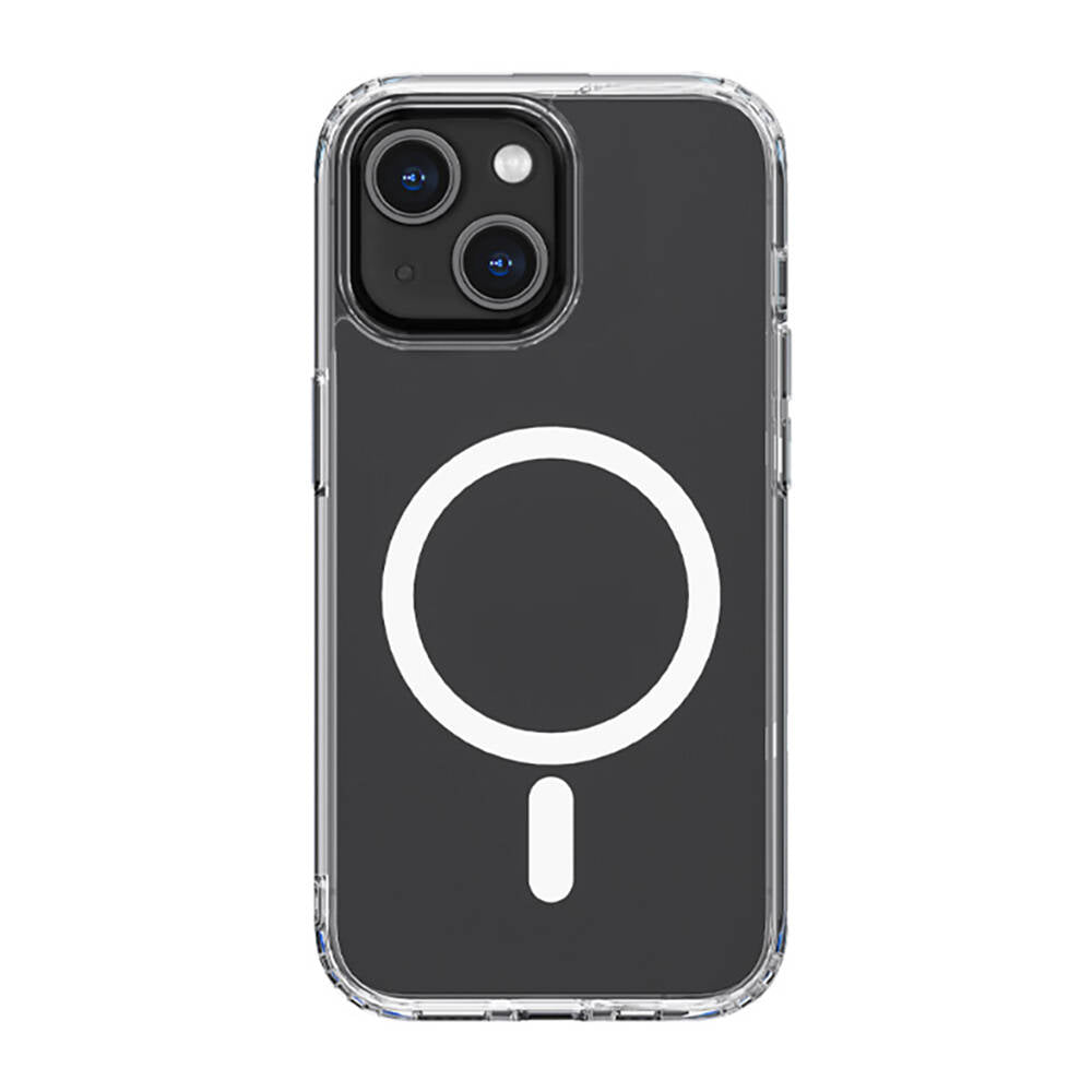 iPhone 14 Plus Kılıf M-safe Şarj Özellikli Airbagli Şeffaf PC Arka Yüzey Recci Magnetik Suction Serisi Kapak