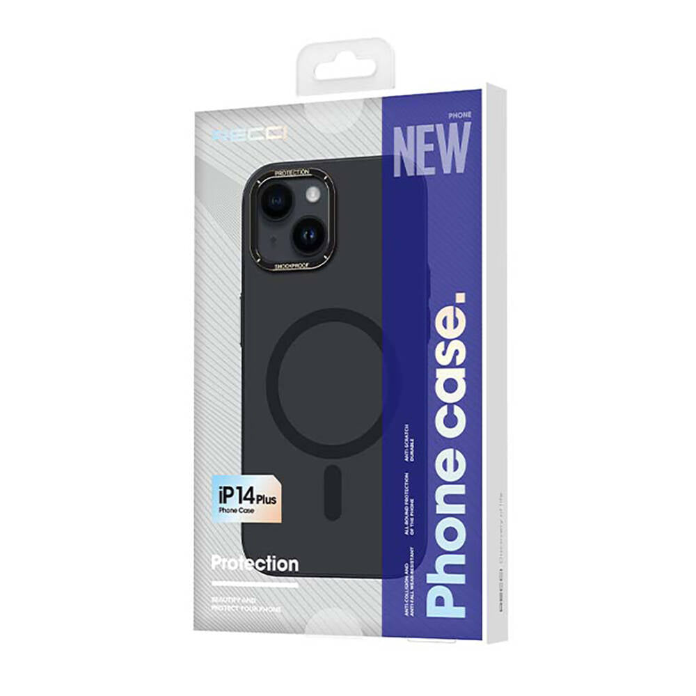 iPhone 14 Plus Kılıf M-safe Şarj Özellikli Metal Kamera Çerçeveli Recci Glaze Serisi Kapak