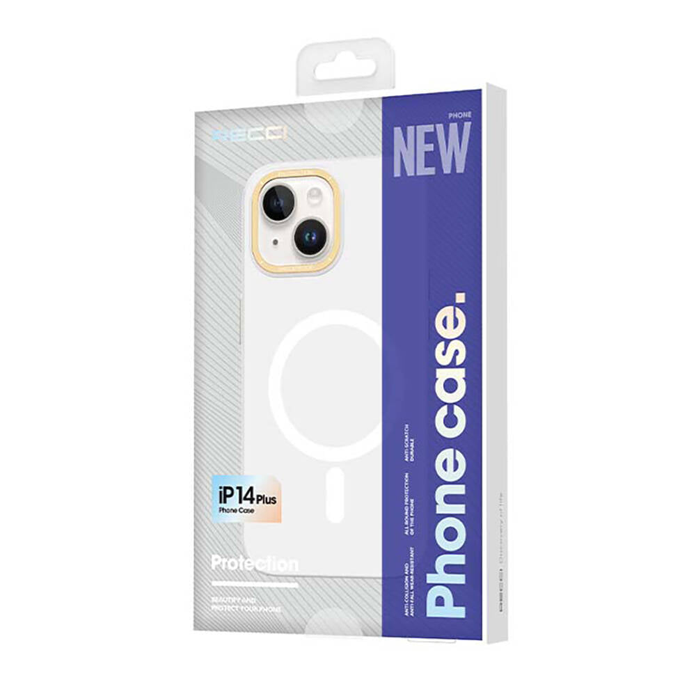 iPhone 14 Plus Kılıf M-safe Şarj Özellikli Metal Kamera Çerçeveli Recci Glaze Serisi Kapak