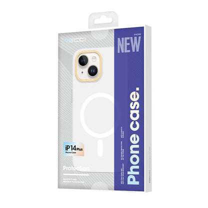 iPhone 14 Plus Kılıf M-safe Şarj Özellikli Metal Kamera Çerçeveli Recci Glaze Serisi Kapak