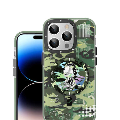 iPhone 14 Plus Kılıf M-safe Şarj Özellikli YoungKit Kamuflaj Serisi Kapak