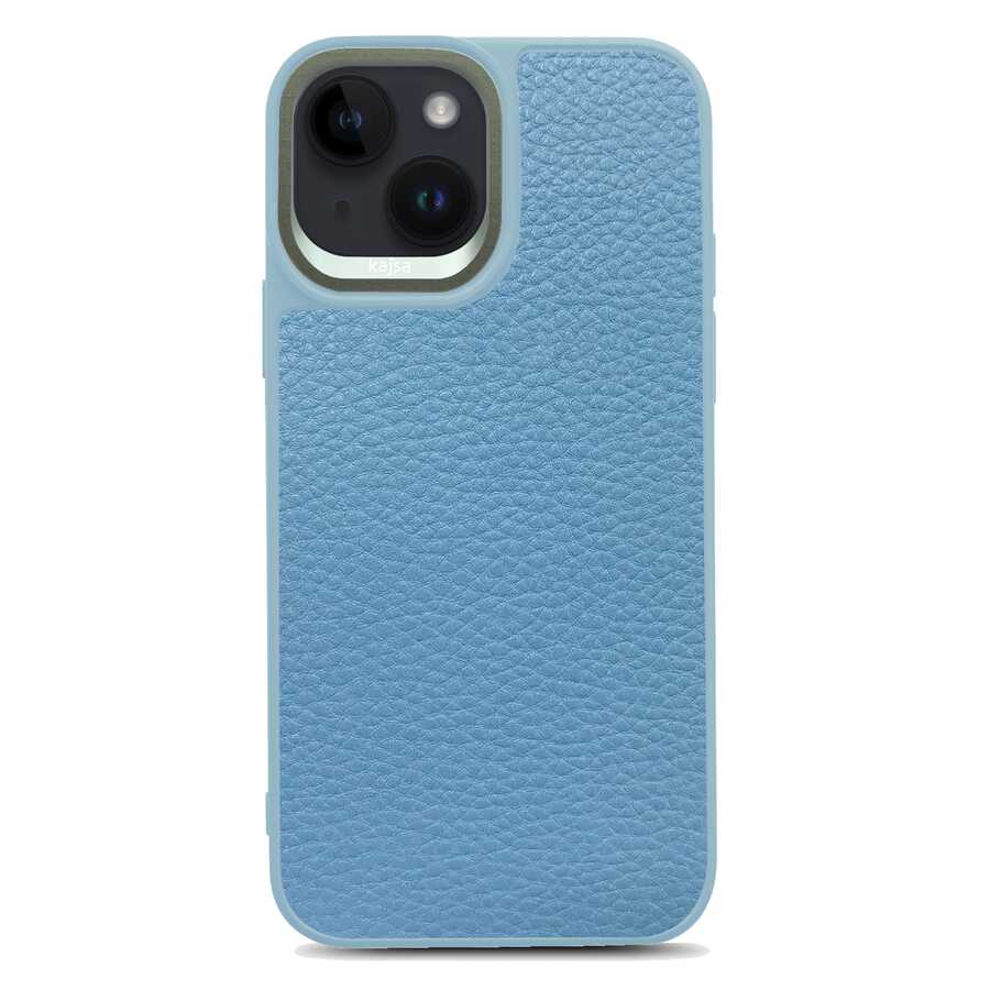 iPhone 14 Plus Kılıf Soft Deri Metal Kamera Çerçeveli Kajsa Litchi Kapak