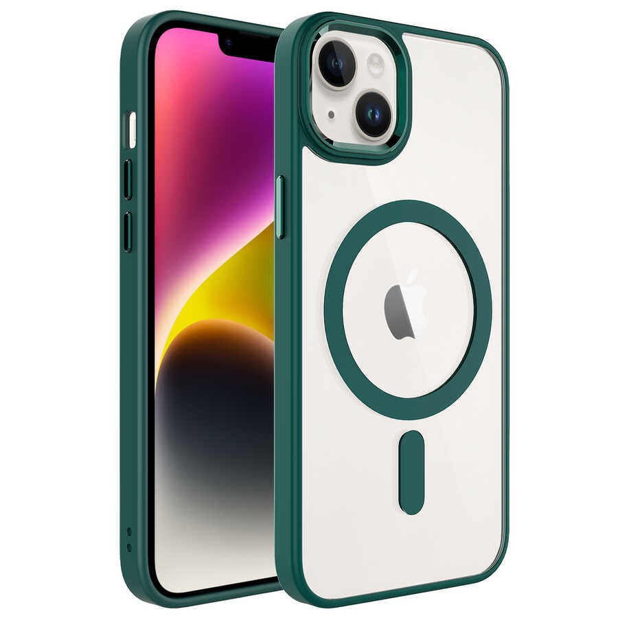 Apple iPhone 14 Plus Kılıf Wireless Şarj Özellikli Zore Krom M-safe Silikon Kapak