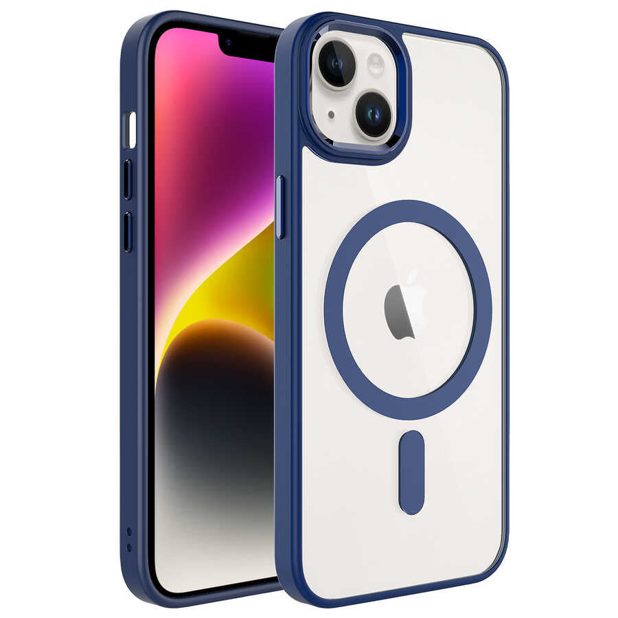 Apple iPhone 14 Plus Kılıf Wireless Şarj Özellikli Zore Krom M-safe Silikon Kapak