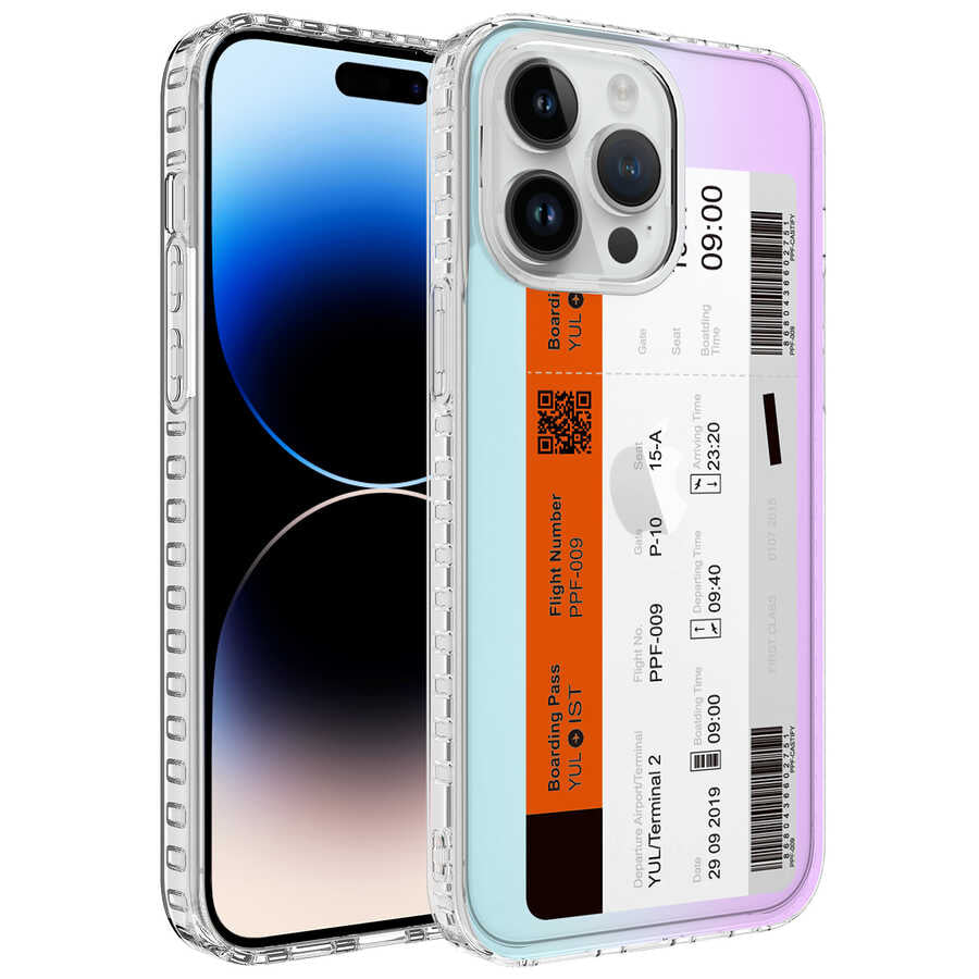 Apple iPhone 14 Pro Kılıf Airbag Kenarlı Renkli Desenli Silikon Zore Elegans Kapak