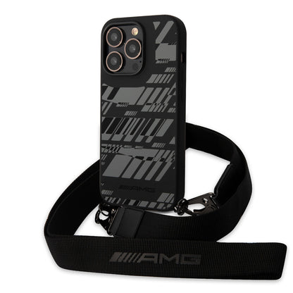 iPhone 14 Pro Kılıf AMG Liquid Silikon Strap Telefon Askılı Grafik Dizayn Kapak