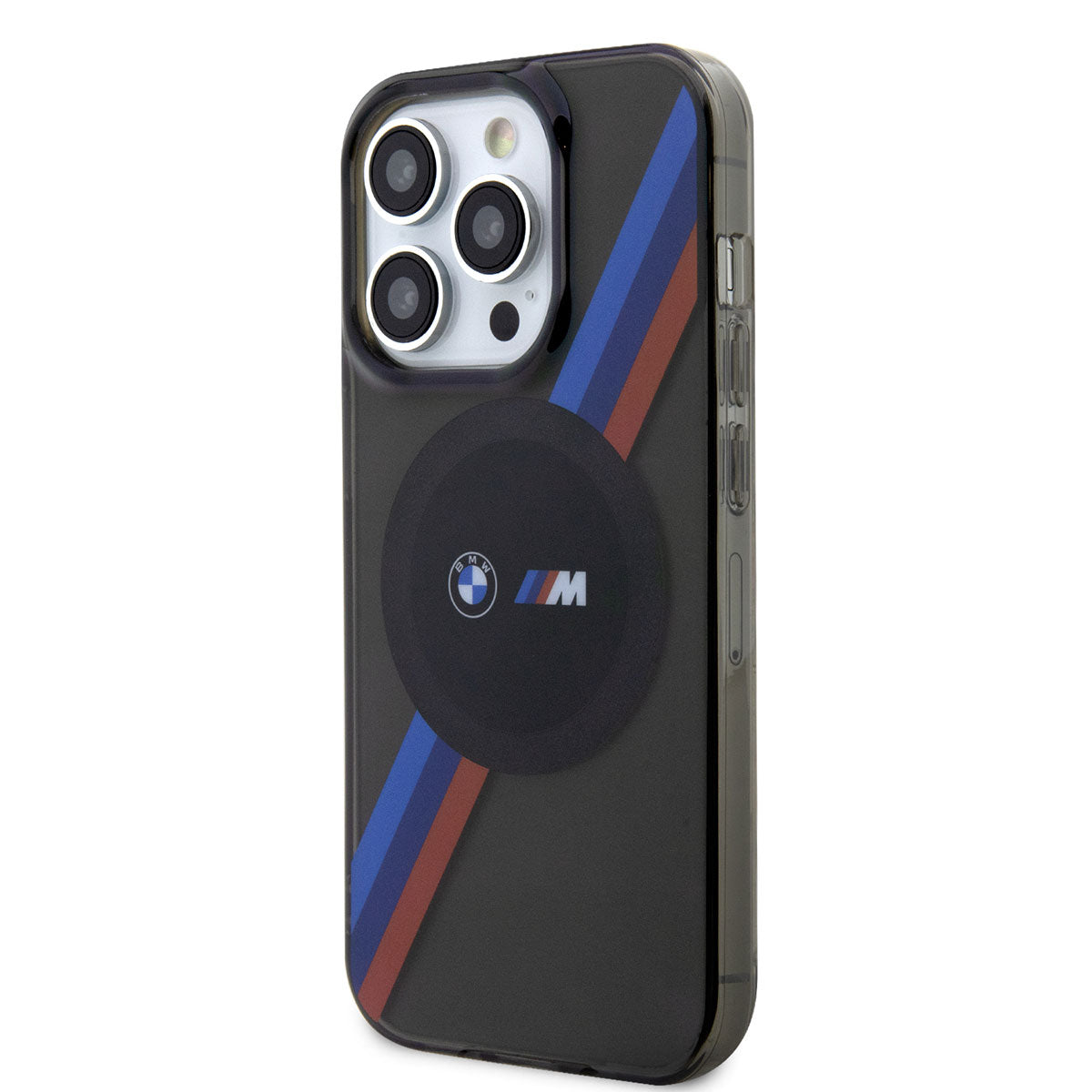iPhone 14 Pro Kılıf BMW M-safe Şarj Özellikli Transparan 3 Renkli Şerit Dizayn Kapak