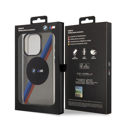 iPhone 14 Pro Kılıf BMW M-safe Şarj Özellikli Transparan 3 Renkli Şerit Dizayn Kapak