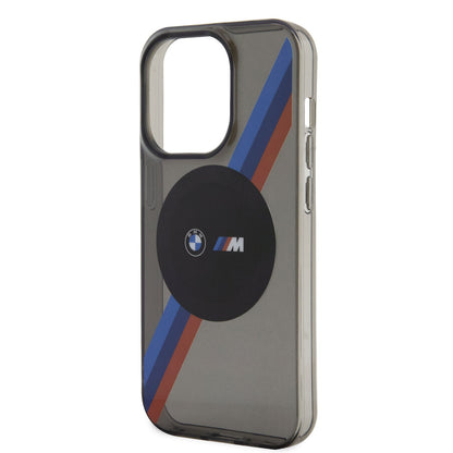 iPhone 14 Pro Kılıf BMW M-safe Şarj Özellikli Transparan 3 Renkli Şerit Dizayn Kapak