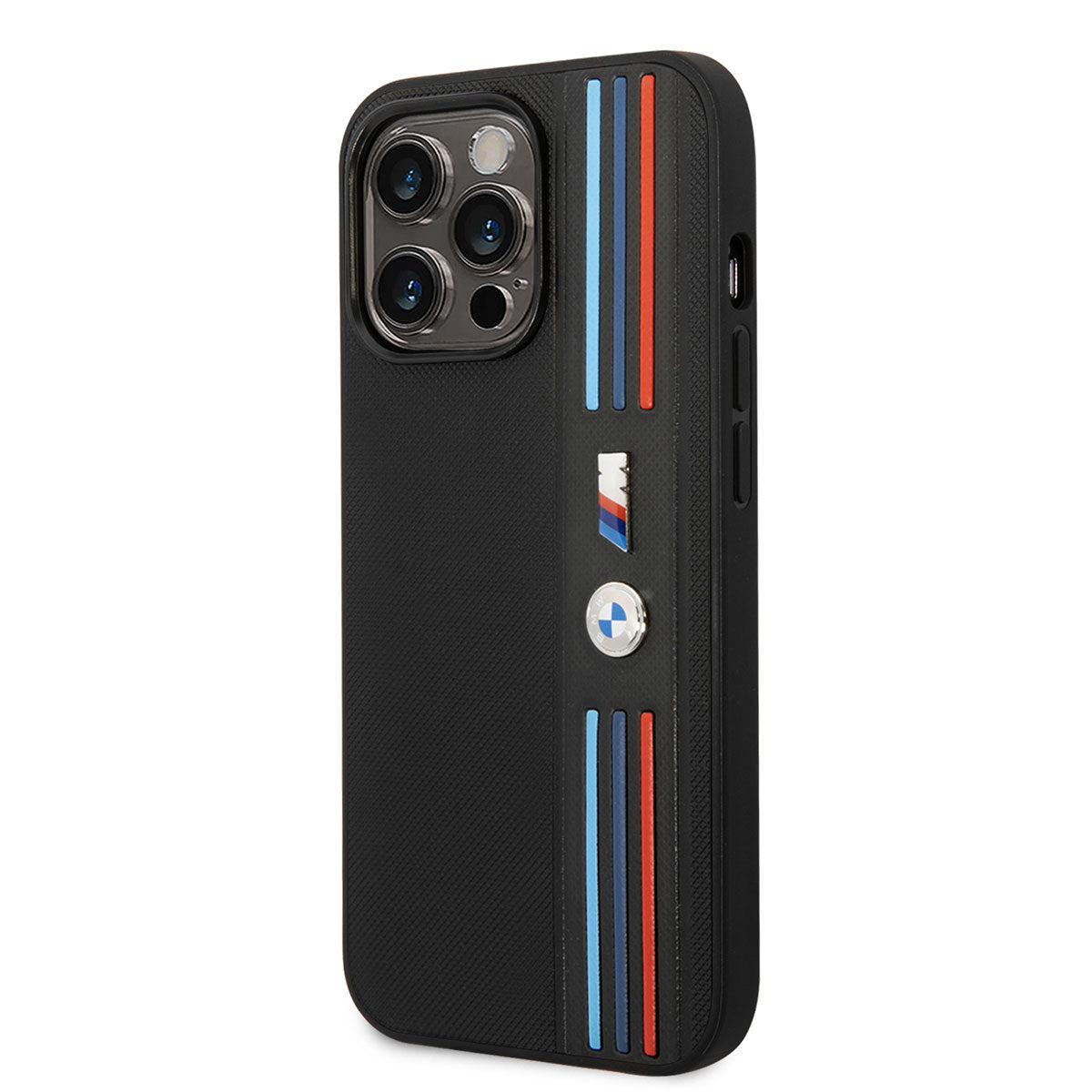 iPhone 14 Pro Kılıf BMW PU Deri 3 Renkli Çizgili Örgü Dizayn Kapak