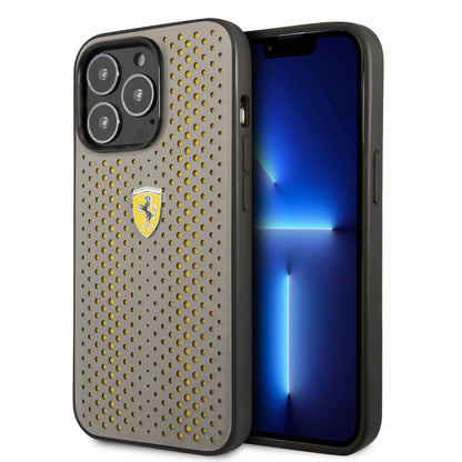 iPhone 14 Pro Kılıf Ferrari Deri Sarı Noktalı Dizayn Kapak