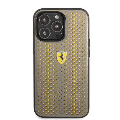 iPhone 14 Pro Kılıf Ferrari Deri Sarı Noktalı Dizayn Kapak