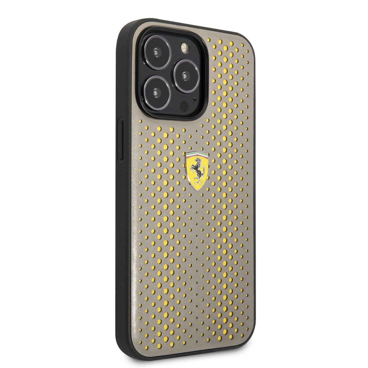 iPhone 14 Pro Kılıf Ferrari Deri Sarı Noktalı Dizayn Kapak
