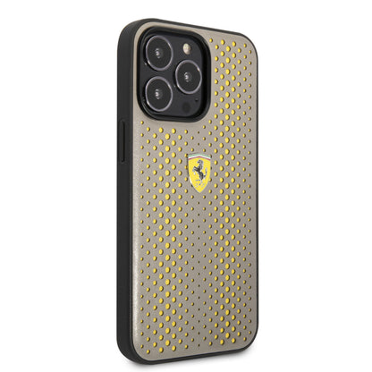 iPhone 14 Pro Kılıf Ferrari Deri Sarı Noktalı Dizayn Kapak