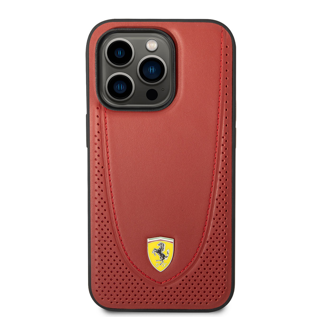 iPhone 14 Pro Kılıf Ferrari M-safe Şarj Özellikli Deri Delikli Dikişli Dizayn Kapak