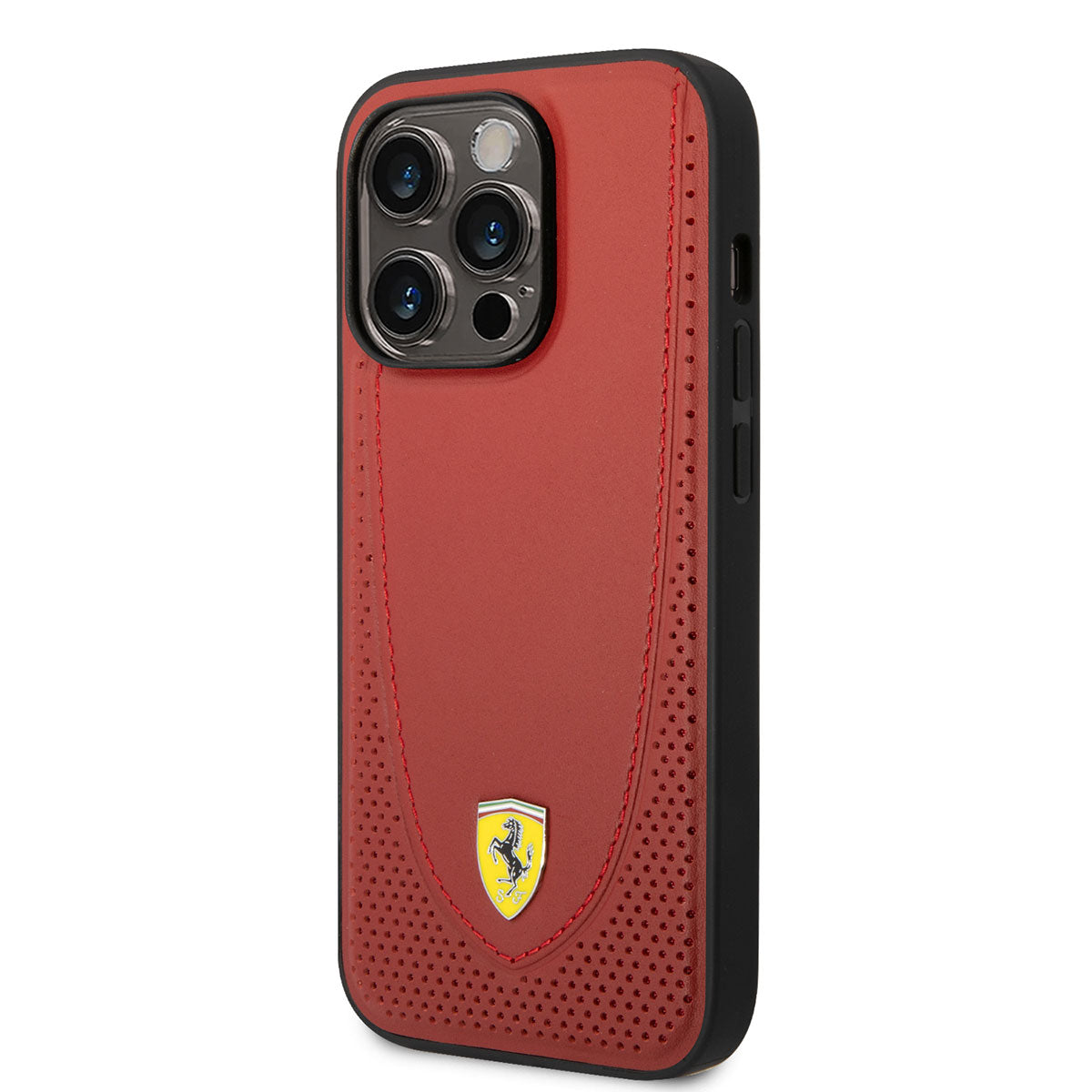 iPhone 14 Pro Kılıf Ferrari M-safe Şarj Özellikli Deri Delikli Dikişli Dizayn Kapak