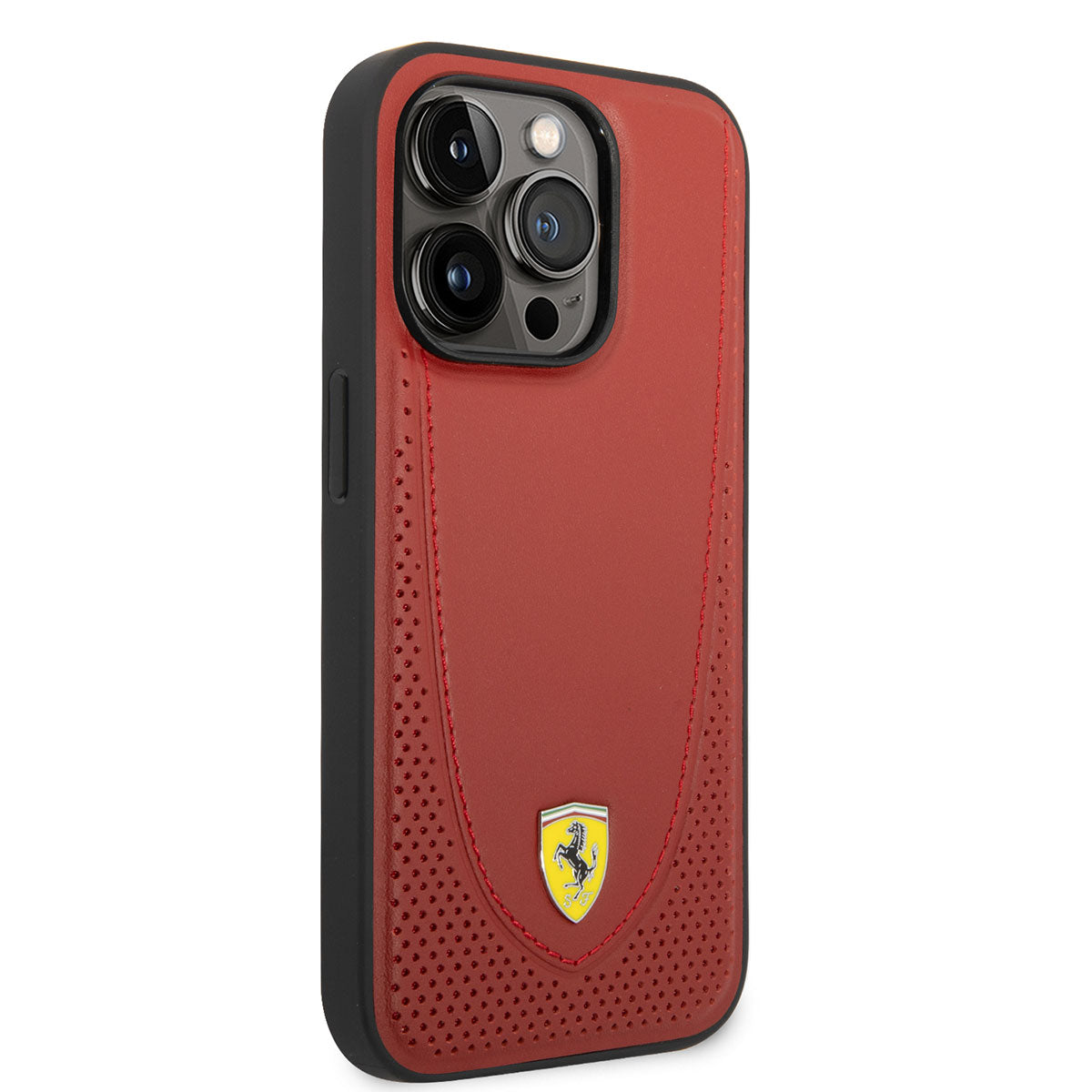 iPhone 14 Pro Kılıf Ferrari M-safe Şarj Özellikli Deri Delikli Dikişli Dizayn Kapak