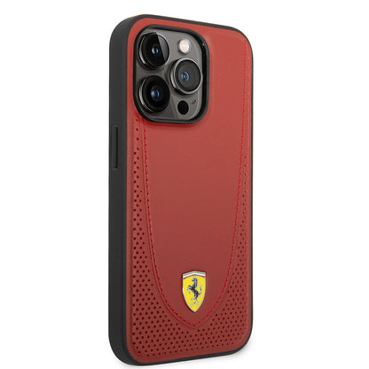 iPhone 14 Pro Kılıf Ferrari M-safe Şarj Özellikli Deri Delikli Dikişli Dizayn Kapak