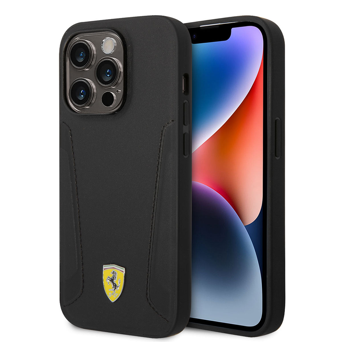 iPhone 14 Pro Kılıf Ferrari M-safe Şarj Özellikli Deri Kenarları Damgalı Dizayn Kapak