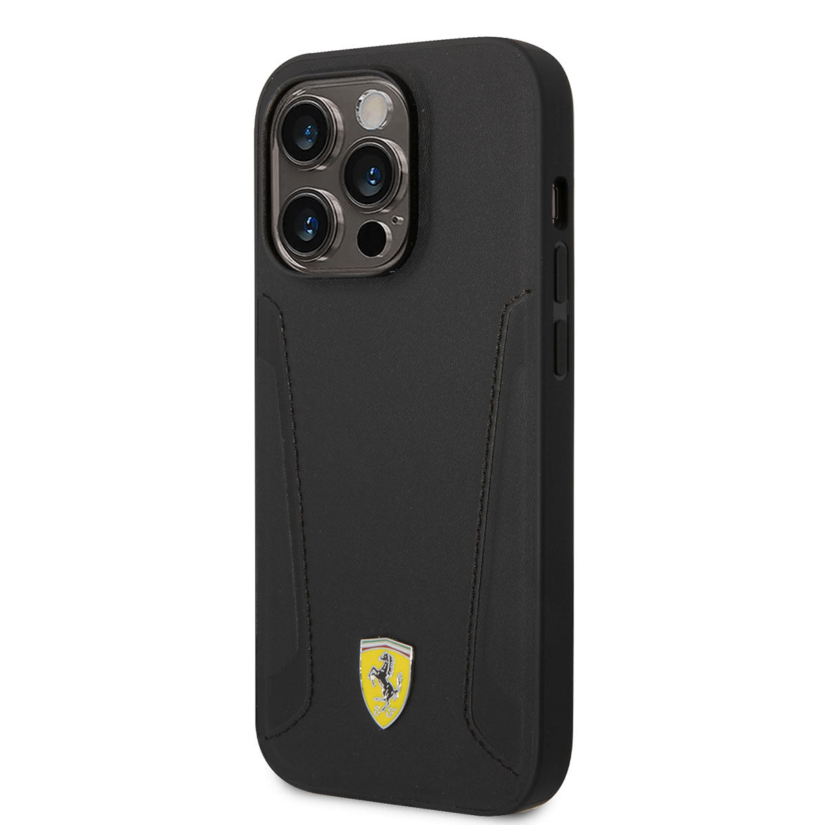iPhone 14 Pro Kılıf Ferrari M-safe Şarj Özellikli Deri Kenarları Damgalı Dizayn Kapak