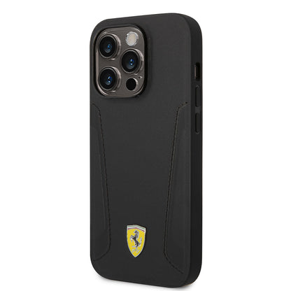 iPhone 14 Pro Kılıf Ferrari M-safe Şarj Özellikli Deri Kenarları Damgalı Dizayn Kapak