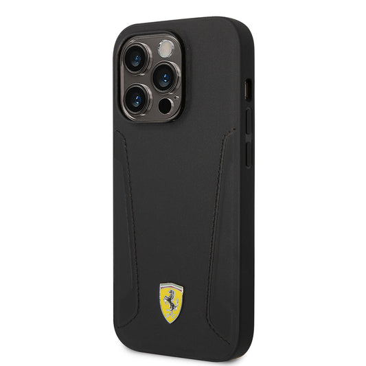iPhone 14 Pro Kılıf Ferrari M-safe Şarj Özellikli Deri Kenarları Damgalı Dizayn Kapak