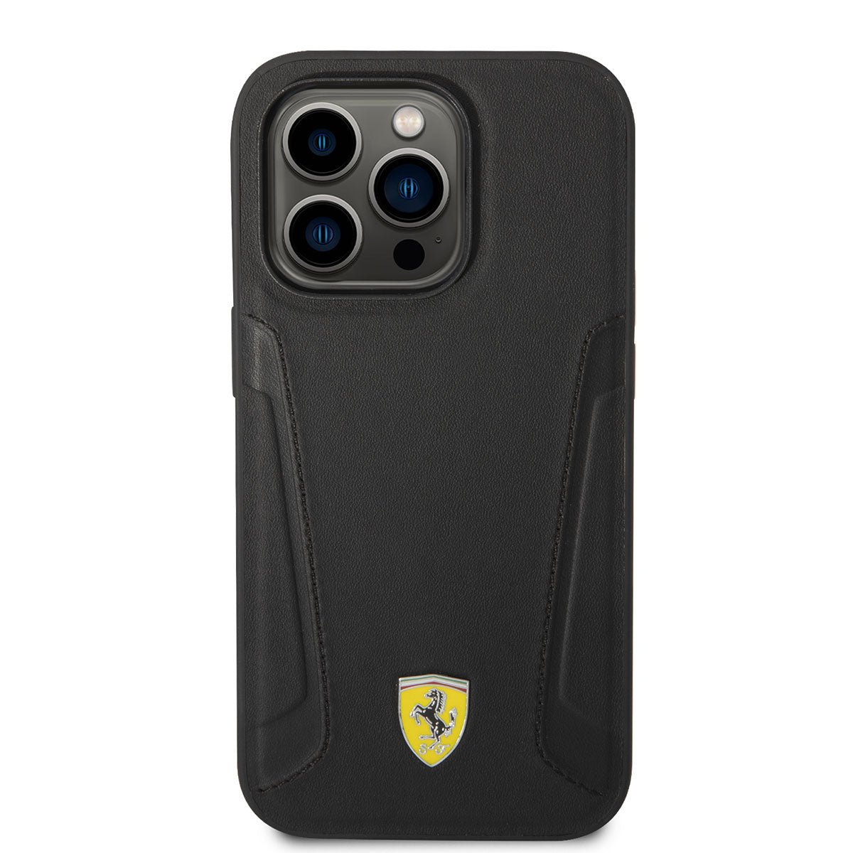 iPhone 14 Pro Kılıf Ferrari M-safe Şarj Özellikli Deri Kenarları Damgalı Dizayn Kapak