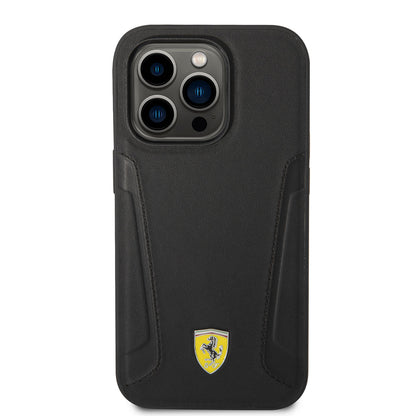 iPhone 14 Pro Kılıf Ferrari M-safe Şarj Özellikli Deri Kenarları Damgalı Dizayn Kapak
