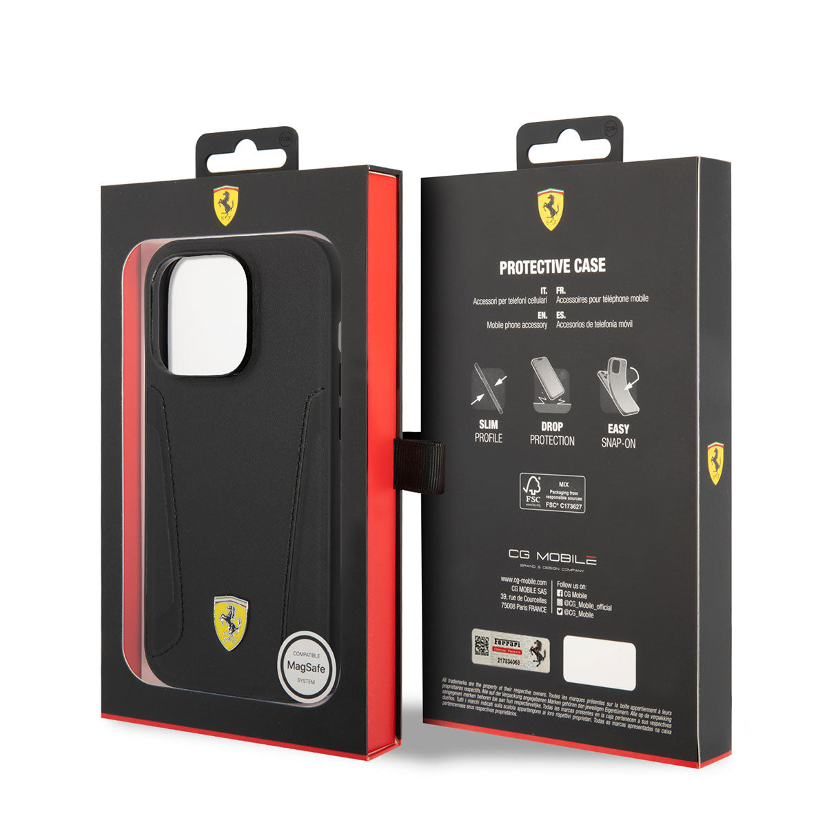 iPhone 14 Pro Kılıf Ferrari M-safe Şarj Özellikli Deri Kenarları Damgalı Dizayn Kapak