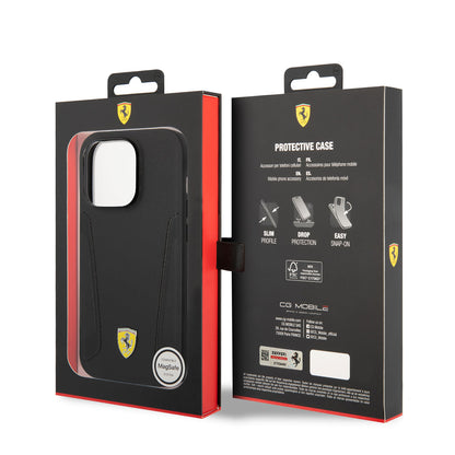 iPhone 14 Pro Kılıf Ferrari M-safe Şarj Özellikli Deri Kenarları Damgalı Dizayn Kapak