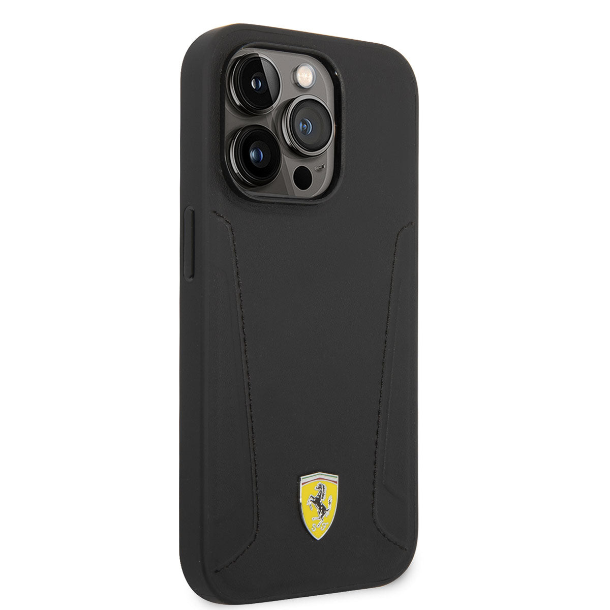 iPhone 14 Pro Kılıf Ferrari M-safe Şarj Özellikli Deri Kenarları Damgalı Dizayn Kapak